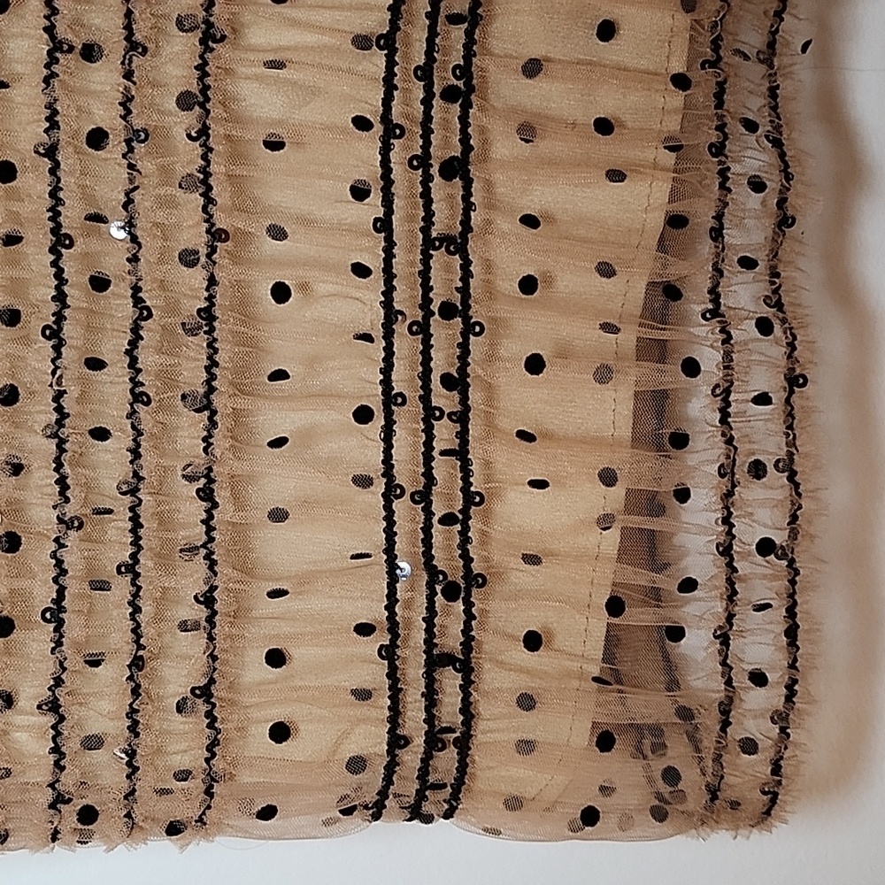 Self Portrait Shirred Polka Dot Elegant Midi Dress Beige Wedding Guest Sz 4 - Picture 10 of 16